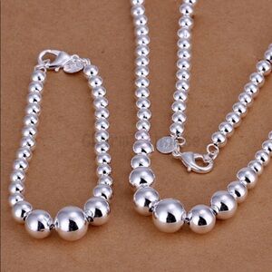 STERLING SILVER BEADED BALL MATCHING NECKLACE BRACELET SET